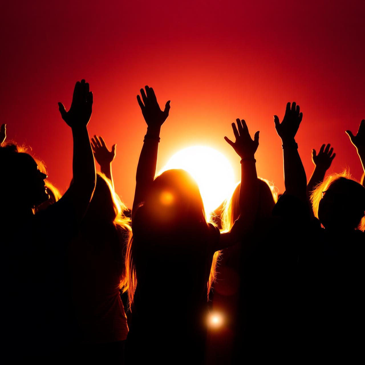 Women worshipping at sunset